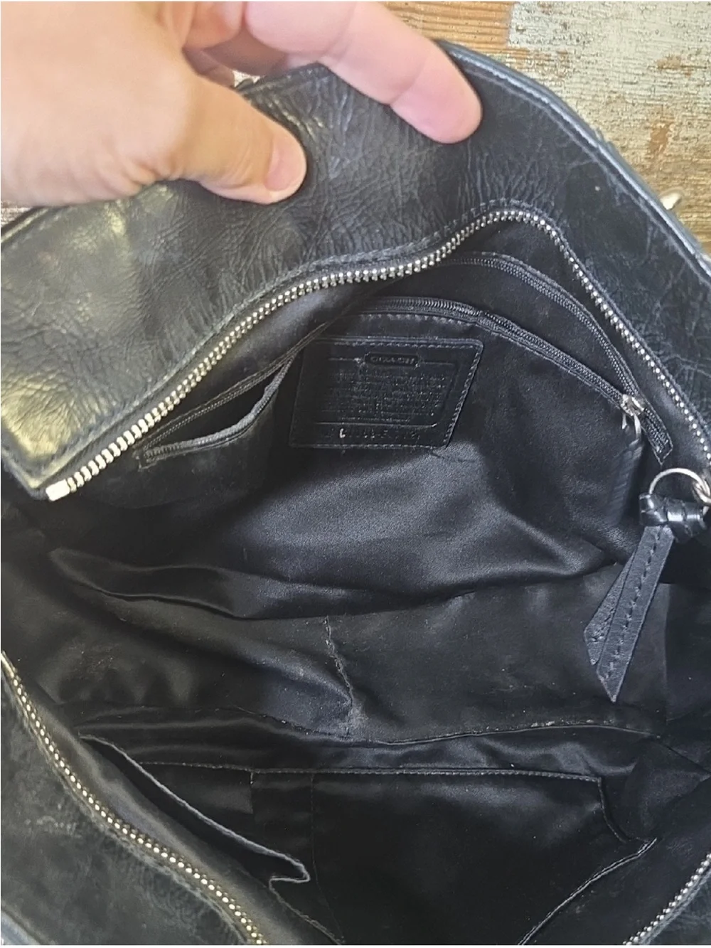COACH Black Grey Leather Inlaid Tote Shoulder Bag